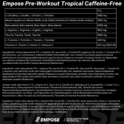 Empose Nutrition Pre-Workout Accelerate - Cafeïnevrij - 360 gr - Tropical
