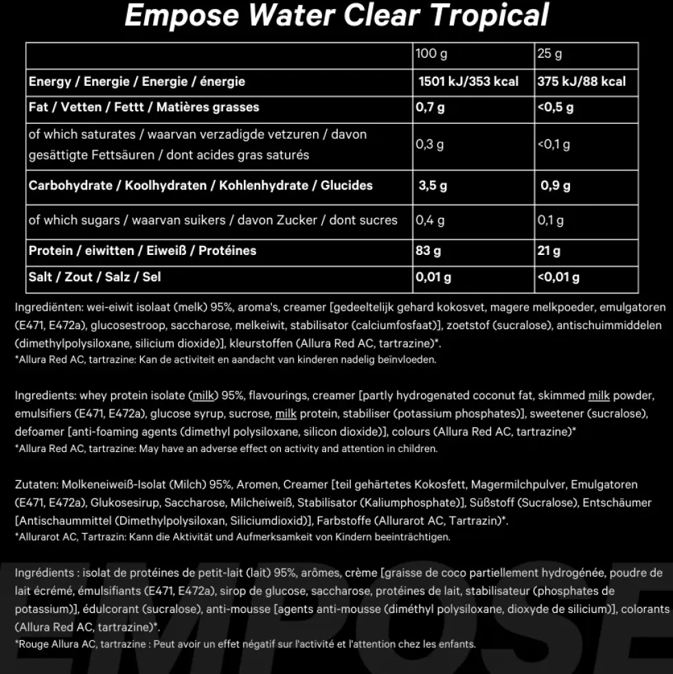Empose Nutrition Water Clear Isolate - Proteine Ranja - Eiwit Poeder - 600 gr - Tropical
