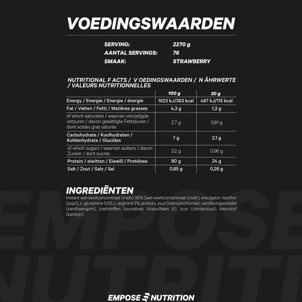 Empose Nutrition Whey Protein - Eiwit Poeder - Aardbei - 2270 gram