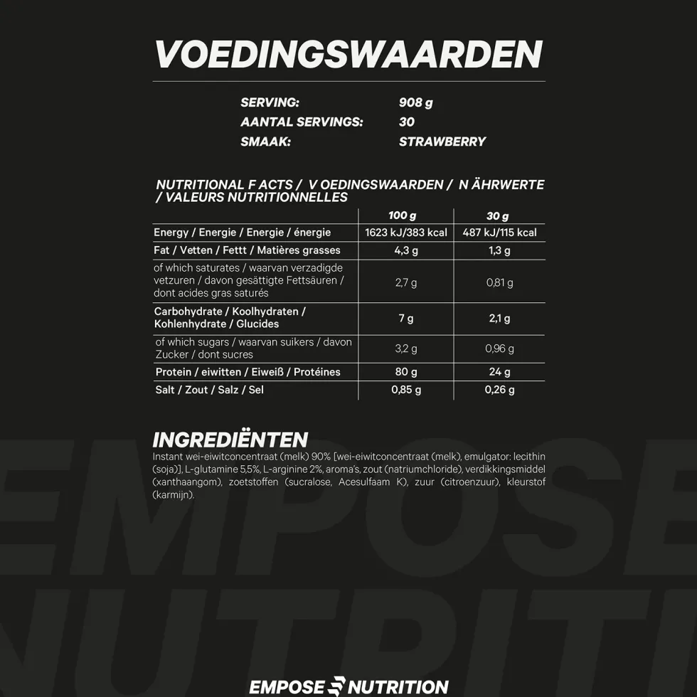 Empose Nutrition Whey Protein - Eiwit Poeder - Aardbei - 908 gram