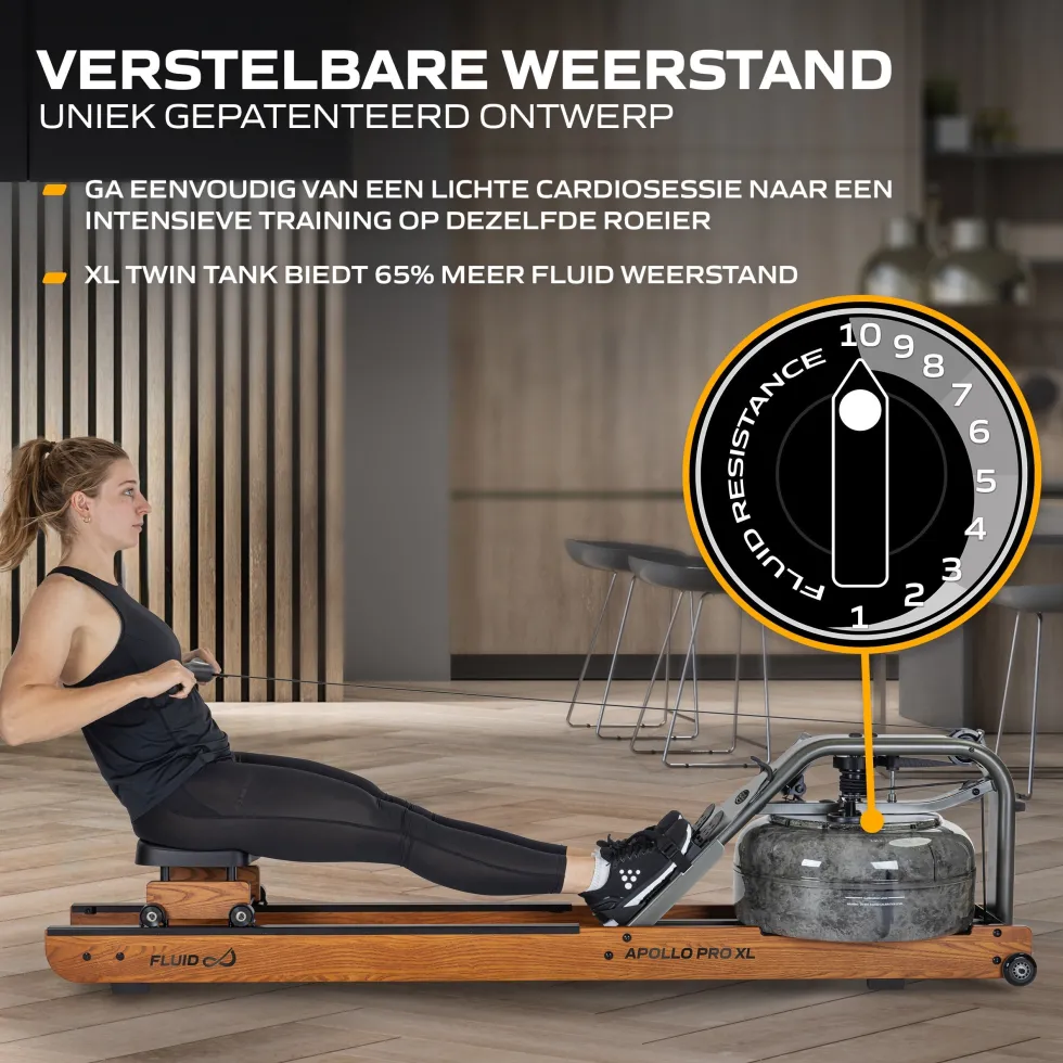 Fluid Rower Apollo Pro XL Roeitrainer - Donker Eiken
