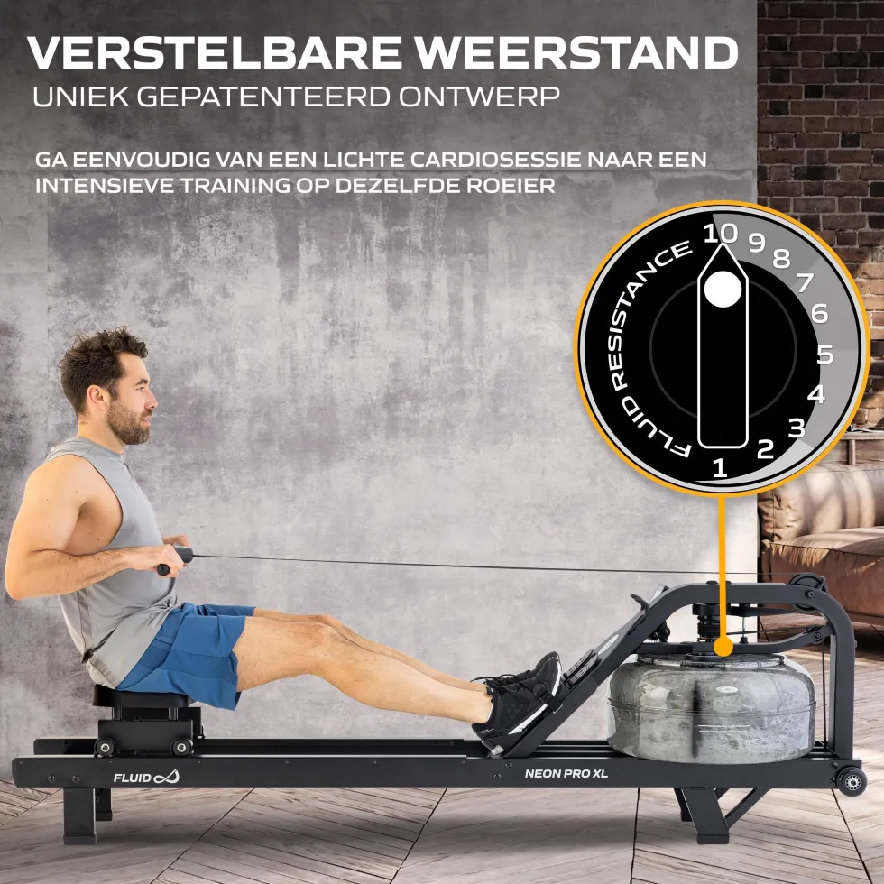 Fluid Rower Neon Pro XL Roeitrainer - Mat Zwart