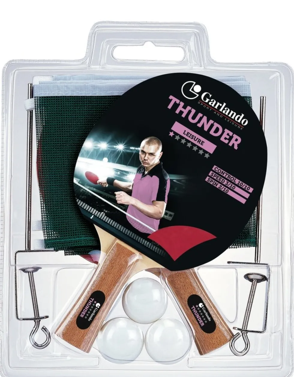 Garlando Thunder Plus Tafeltennis Set - 2 Bats en 3 Pingpongballen - Net en Palen