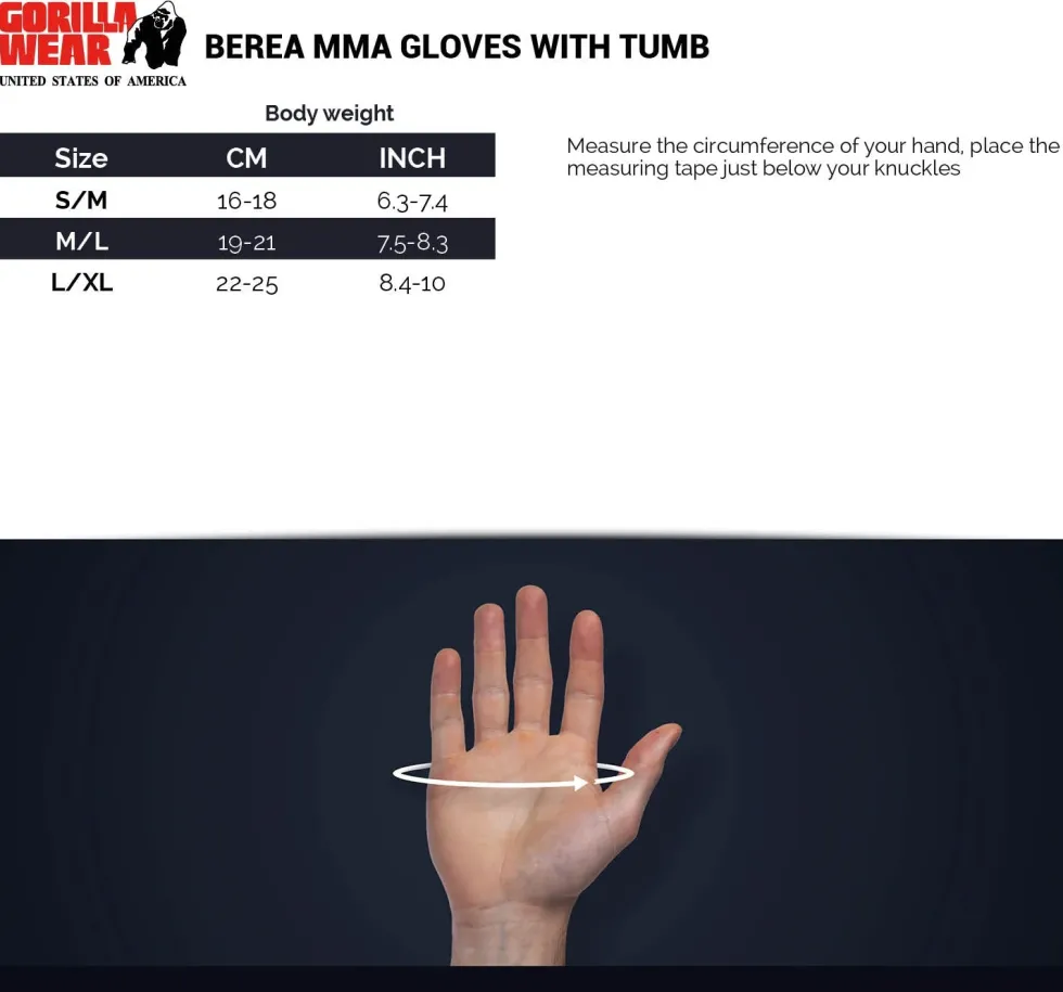 Gorilla Wear Berea MMA Handschoenen (Zonder Duim) - Zwart/Wit