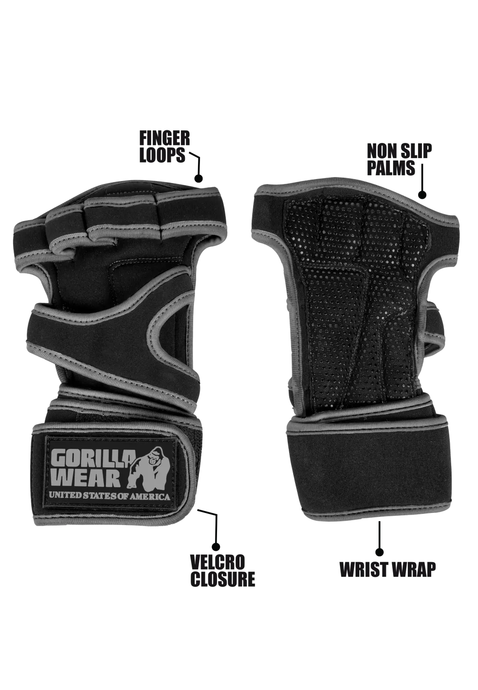 Gorilla Wear Yuma Krachtsport Handschoenen - Zwart/Grijs