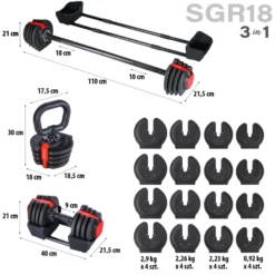 HMS 3-in-1 Verstelbare Dumbbell Set - 43,5 kg