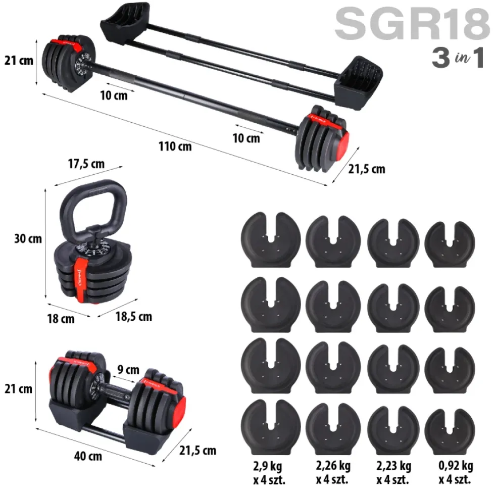 HMS 3-in-1 Verstelbare Dumbbell Set - 43,5 kg