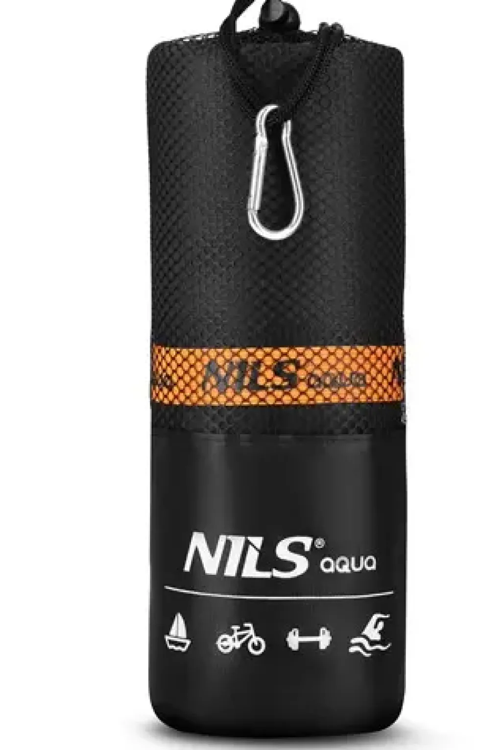 NILS Aqua Microvezel Handdoek - Zwart/Oranje - 180 x 100 cm