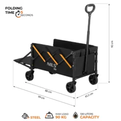 NILS Camp Opvouwbare Bolderkar - Zwart/Oranje - 100L