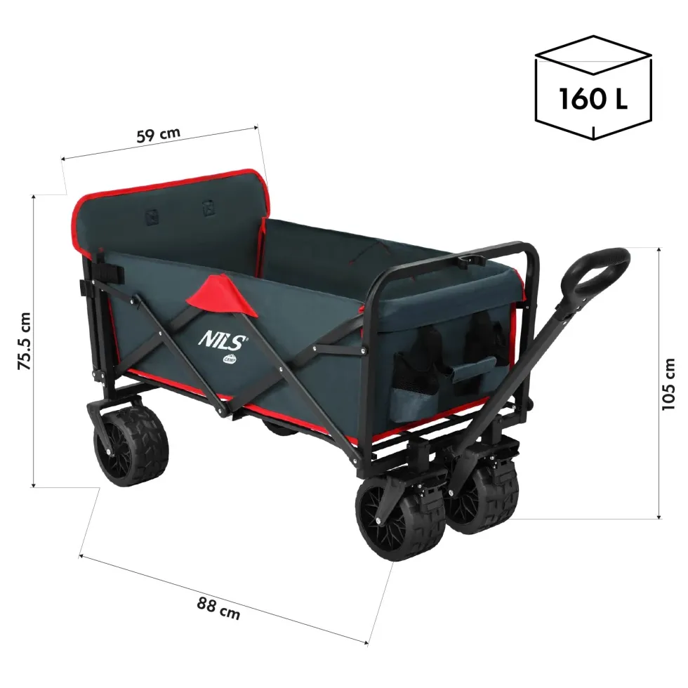 NILS Camp Opvouwbare Bolderkar - Antraciet - 160L