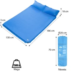 NILS Camp Zelfopblazende Slaapmat met Kussen - 2-persoons - Blauw