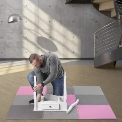 One Fitness Puzzelmat - Set van 9 - 10 mm - Roze/Grijs