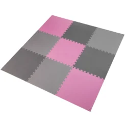 One Fitness Puzzelmat - Set van 9 - 10 mm - Roze/Grijs