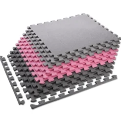 One Fitness Puzzelmat - Set van 9 - 10 mm - Roze/Grijs