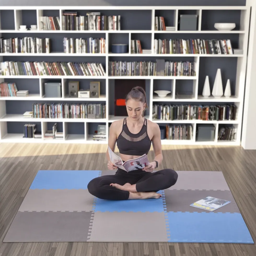 One Fitness Puzzelmat - Set van 9 - 10 mm - Blauw/Grijs