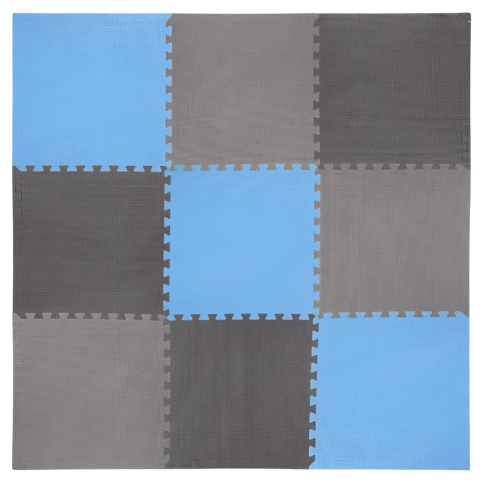 One Fitness Puzzelmat - Set van 9 - 10 mm - Blauw/Grijs