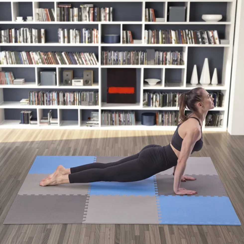 One Fitness Puzzelmat - Set van 9 - 10 mm - Blauw/Grijs
