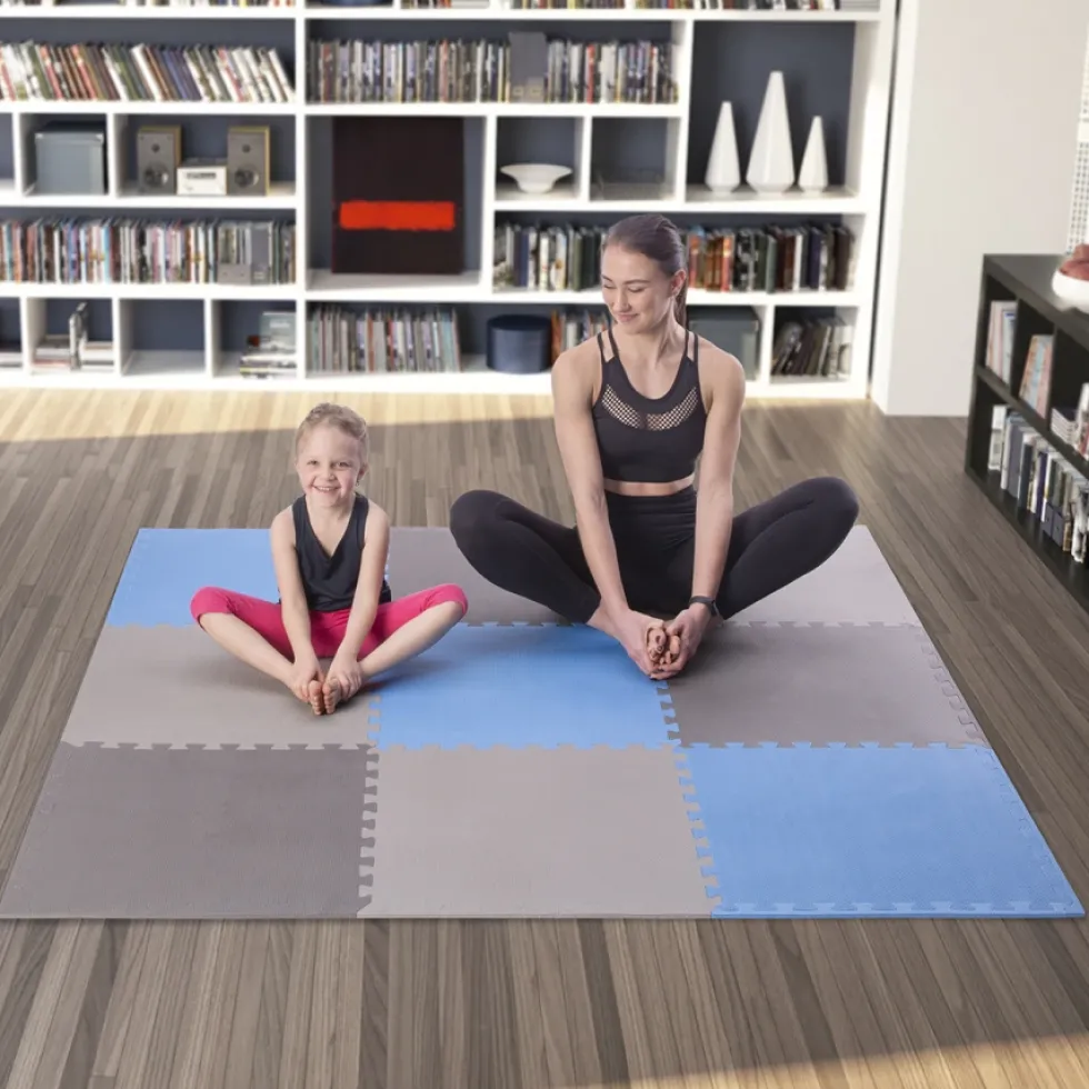 One Fitness Puzzelmat - Set van 9 - 10 mm - Blauw/Grijs