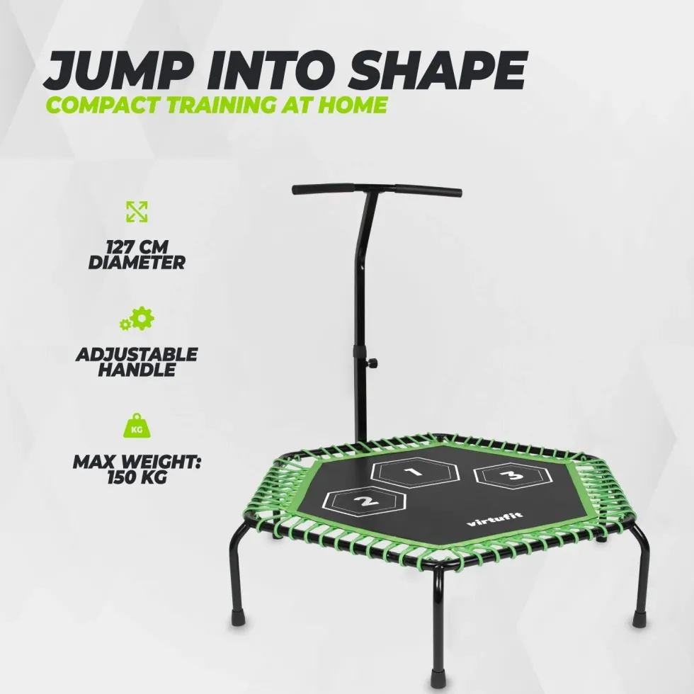 VirtuFit Fitness Trampoline Pro met Handvat - Zwart - 127 cm