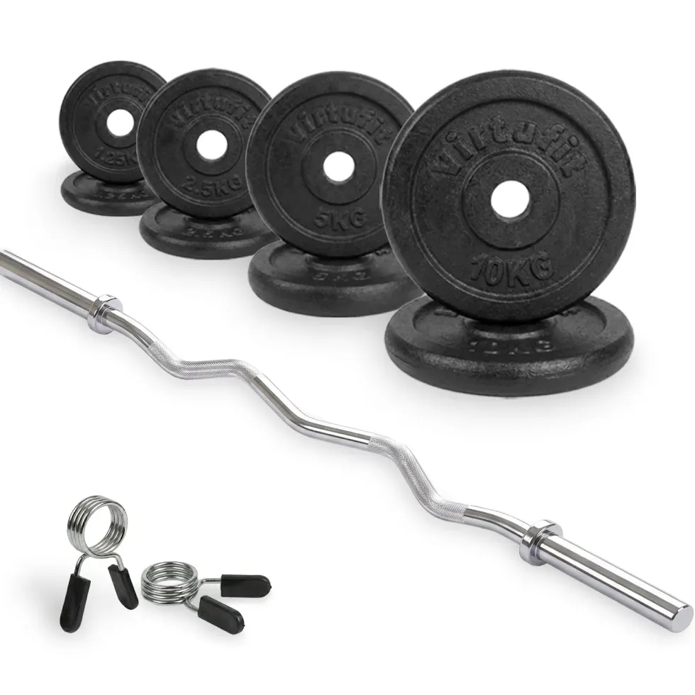 VirtuFit Gietijzeren Halterset - EZ Curlstang - Veerclip - 30 mm - 43 kg