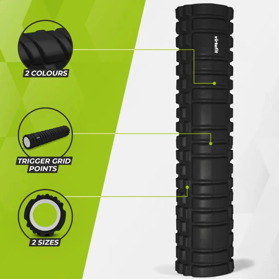 VirtuFit Grid Foam Roller - Massage roller - 62 cm - Zwart