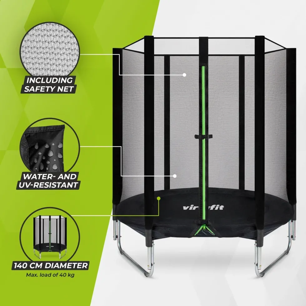 VirtuFit Kindertrampoline met Veiligheidsnet - Zwart - 140 cm