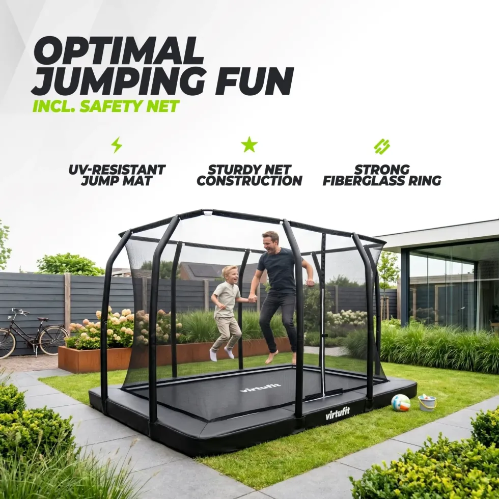 VirtuFit Premium Inground Trampoline met Veiligheidsnet - Zwart - 244 x 366 cm