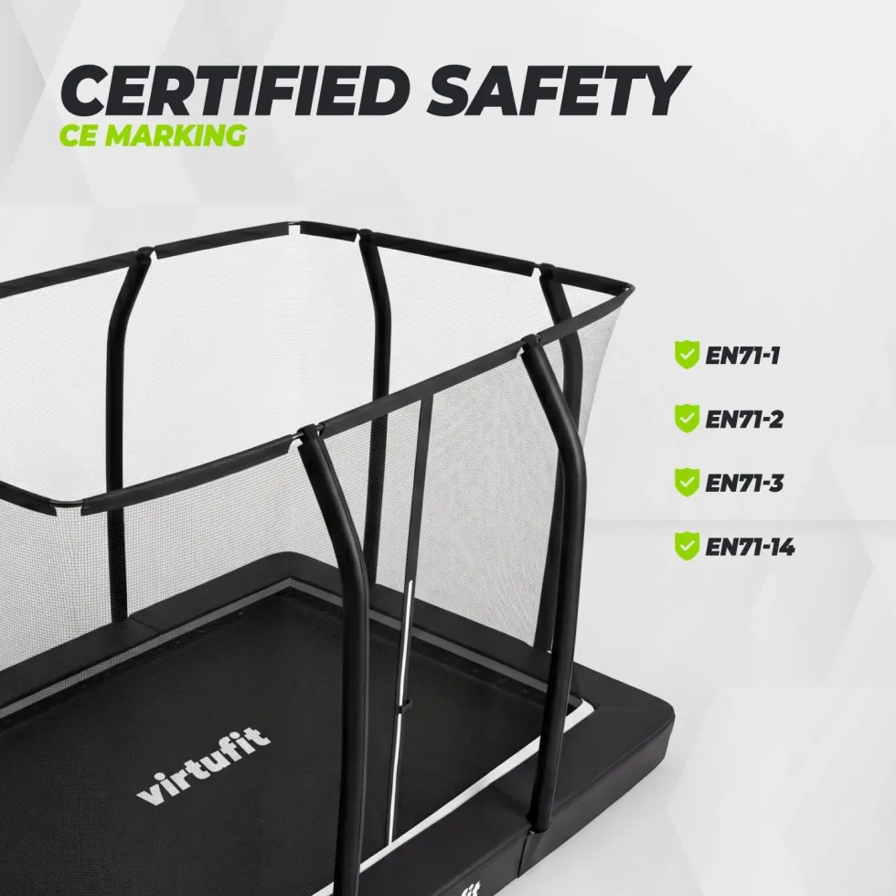 VirtuFit Premium Inground Trampoline met Veiligheidsnet - Zwart - 244 x 366 cm