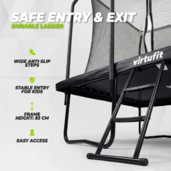VirtuFit Premium Rechthoekige Trampoline met Veiligheidsnet - Zwart - 244 x 366 cm - Gratis trap