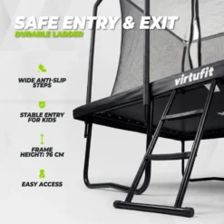 VirtuFit Premium Rechthoekige Trampoline met Veiligheidsnet - Zwart - 213 x 305 cm - Gratis trap