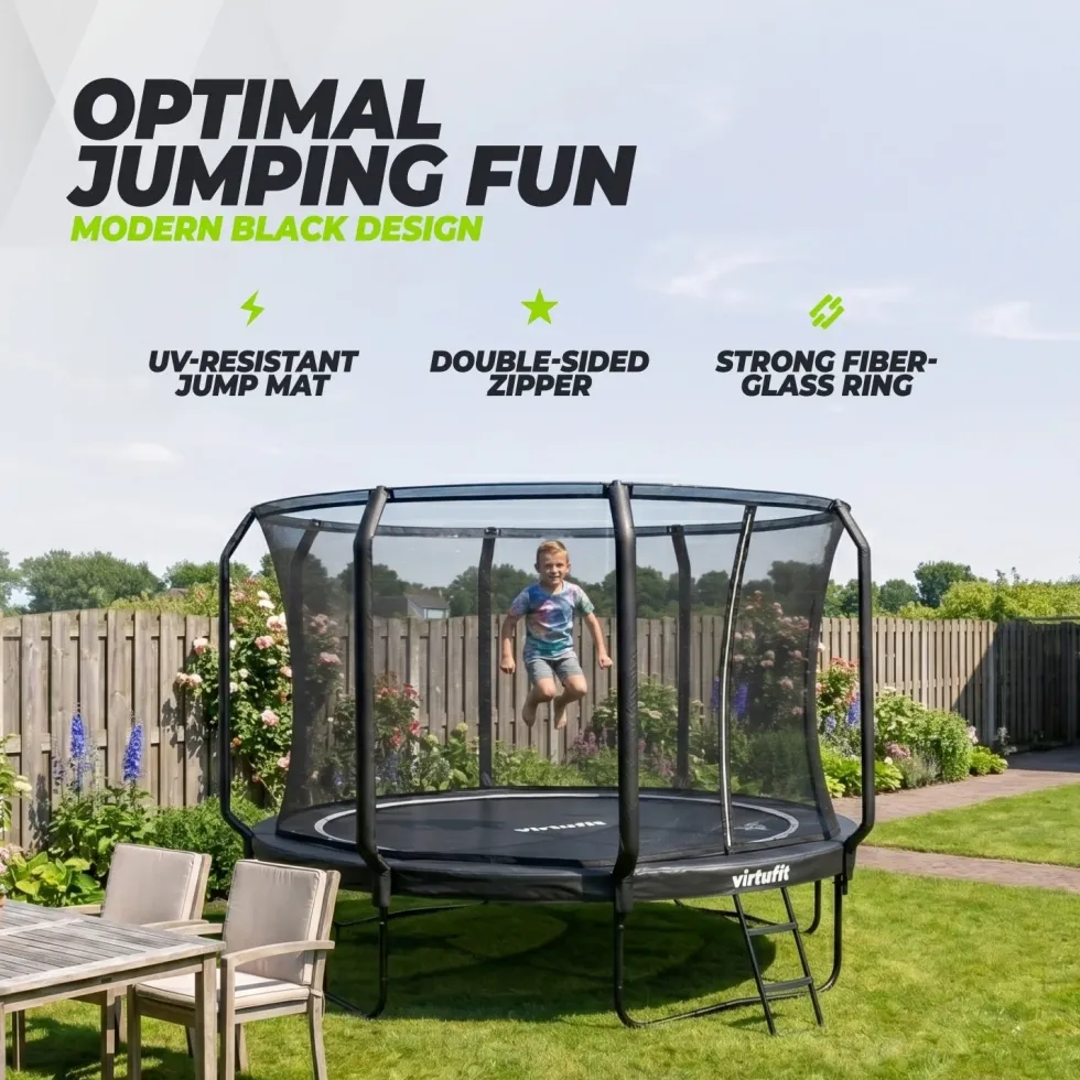 VirtuFit Premium Trampoline met Veiligheidsnet - Zwart - 366 cm