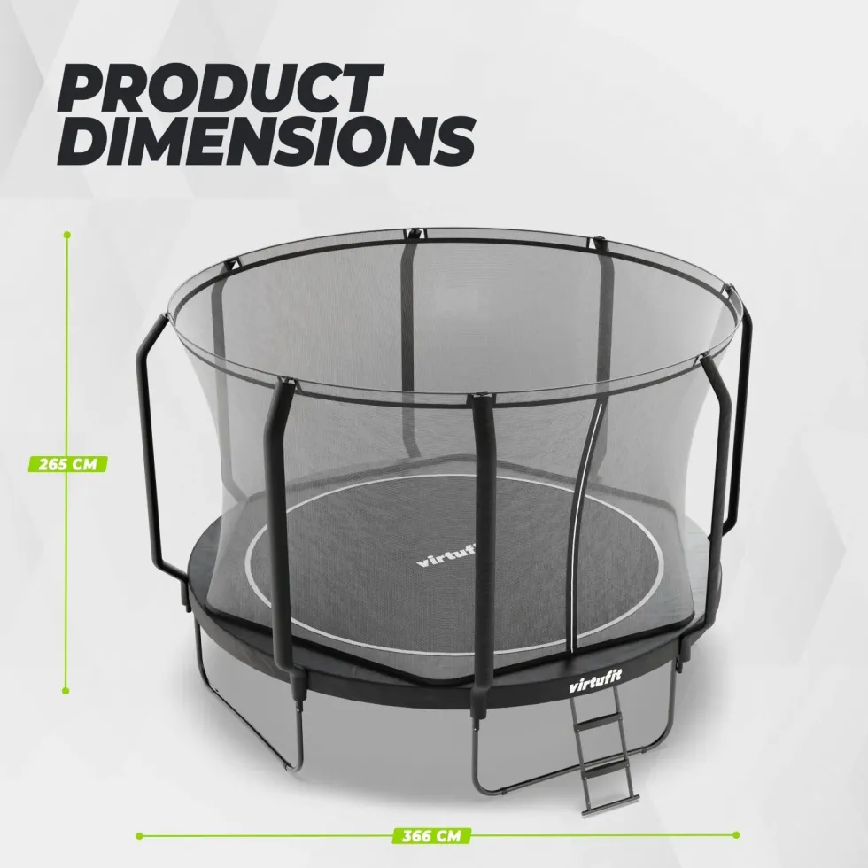 VirtuFit Premium Trampoline met Veiligheidsnet - Zwart - 366 cm