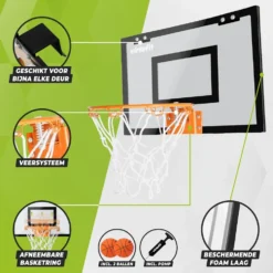 VirtuFit Pro Mini Basketbalbord met 2 Ballen en Pomp - Zwart