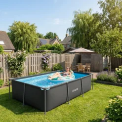 VirtuFit Rechthoekig Zwembad - 260 x 180 x 66 cm - Antraciet - Inclusief Filterpomp