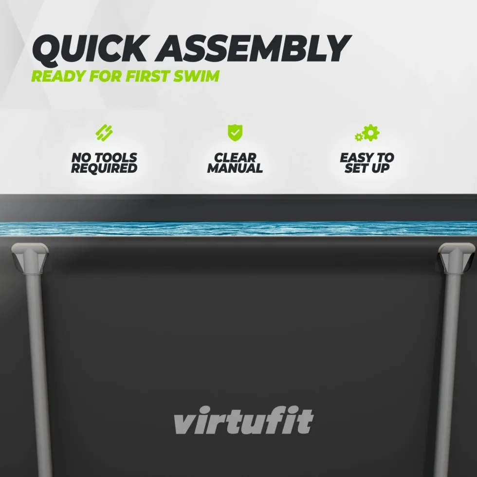 VirtuFit Rechthoekig Zwembad - 260 x 180 x 66 cm - Antraciet - Inclusief Filterpomp