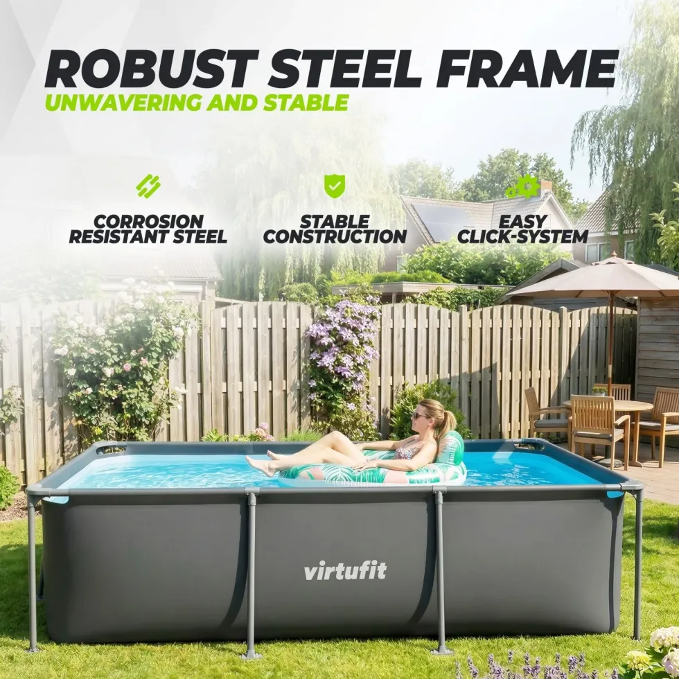 VirtuFit Rechthoekig Zwembad - 260 x 180 x 66 cm - Antraciet - Inclusief Filterpomp