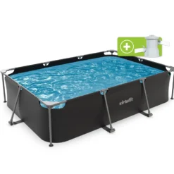 VirtuFit Rechthoekig Zwembad - 300 x 210 x 66 cm - Antraciet - Inclusief Filterpomp