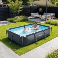 VirtuFit Rechthoekig Zwembad - 300 x 210 x 66 cm - Antraciet - Inclusief Filterpomp