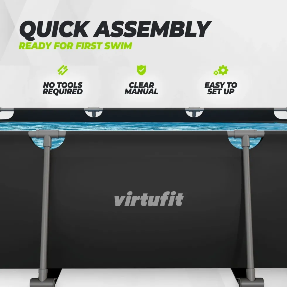 VirtuFit Rechthoekig Zwembad - 300 x 210 x 66 cm - Antraciet - Inclusief Filterpomp