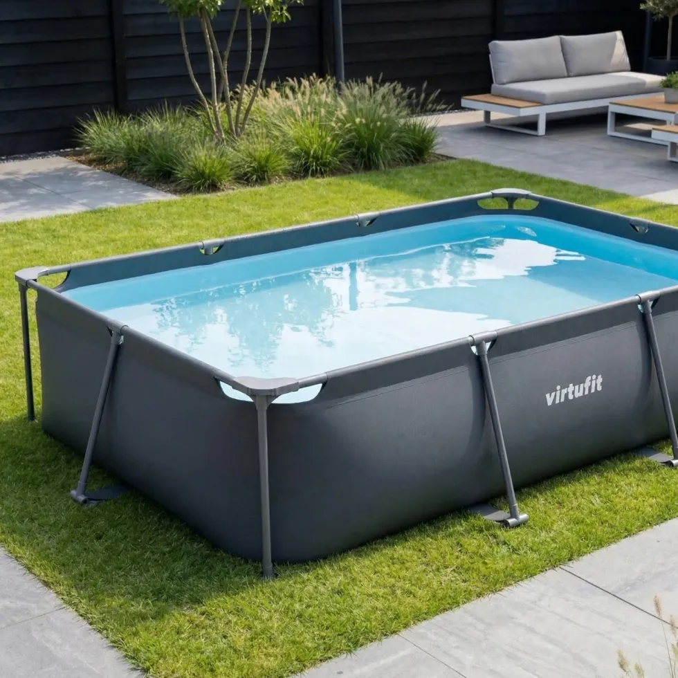 VirtuFit Rechthoekig Zwembad - 300 x 210 x 66 cm - Antraciet - Inclusief Filterpomp