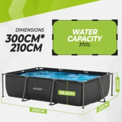VirtuFit Rechthoekig Zwembad - 300 x 210 x 66 cm - Compleet Pakket - Antraciet