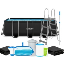 VirtuFit Rechthoekig Zwembad 400 x 200 x 122 cm - Antraciet - Compleet Pakket