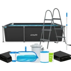 VirtuFit Rechthoekig Zwembad - 260 x 180 x 66 cm - Antraciet - Compleet Pakket