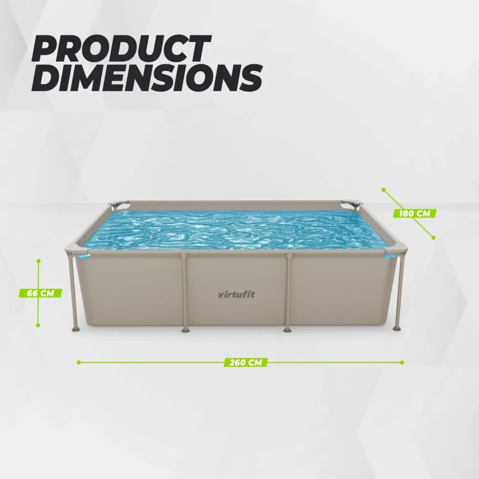 VirtuFit Rechthoekig Zwembad - 260 x 180 x 66 cm - Beige - Compleet Pakket