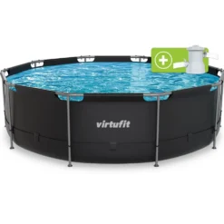 VirtuFit Rond Zwembad - Ø366 x 100 cm - Antraciet - Inclusief Filterpomp - Tweedekans