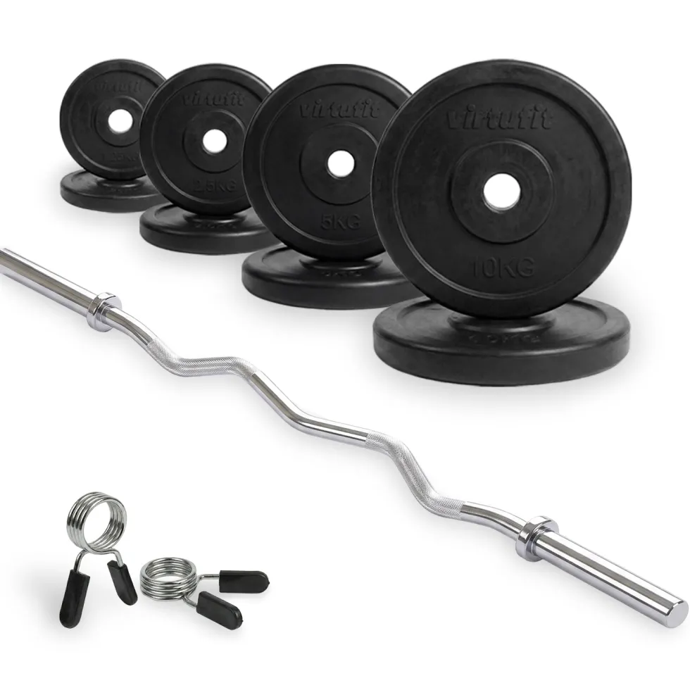 VirtuFit Rubberen Halterset - EZ Curlstang - Veerclip - 30 mm - 43 kg