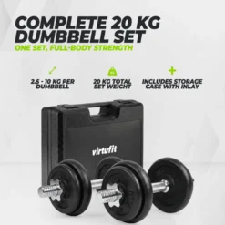 VirtuFit Verstelbare Dumbbellset Pro 20 kg - 2 x 10 kg - Inclusief koffer